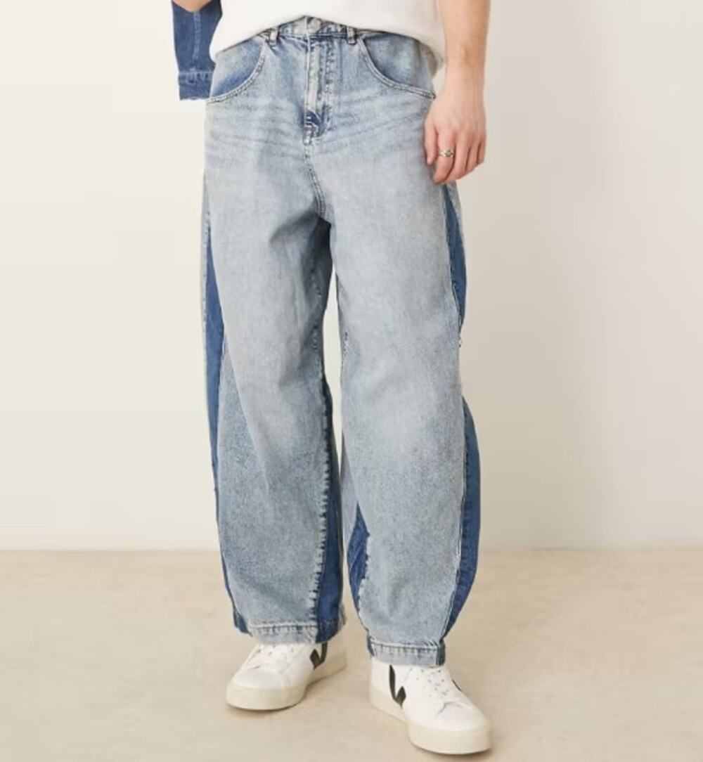 ASOS DESIGN Baggy Balloon Jeans 31x32 Rigid Blue Side Panel Wide Leg Streetwear